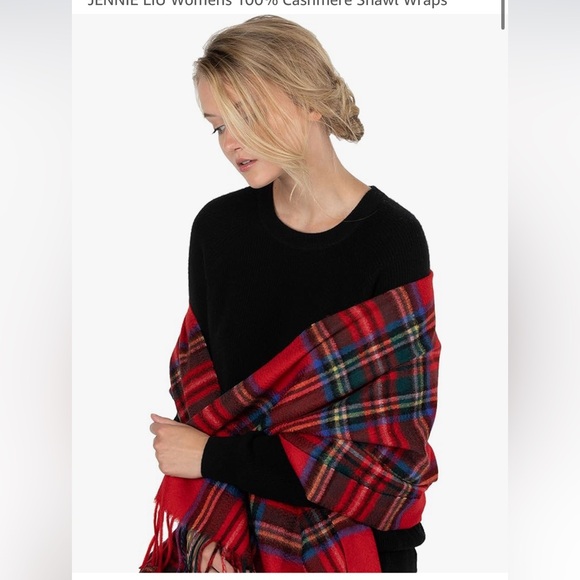 Red Plaid Scarf Fringe Oblong Shawl Wrap Wander Agio NWT - Picture 14 of 14